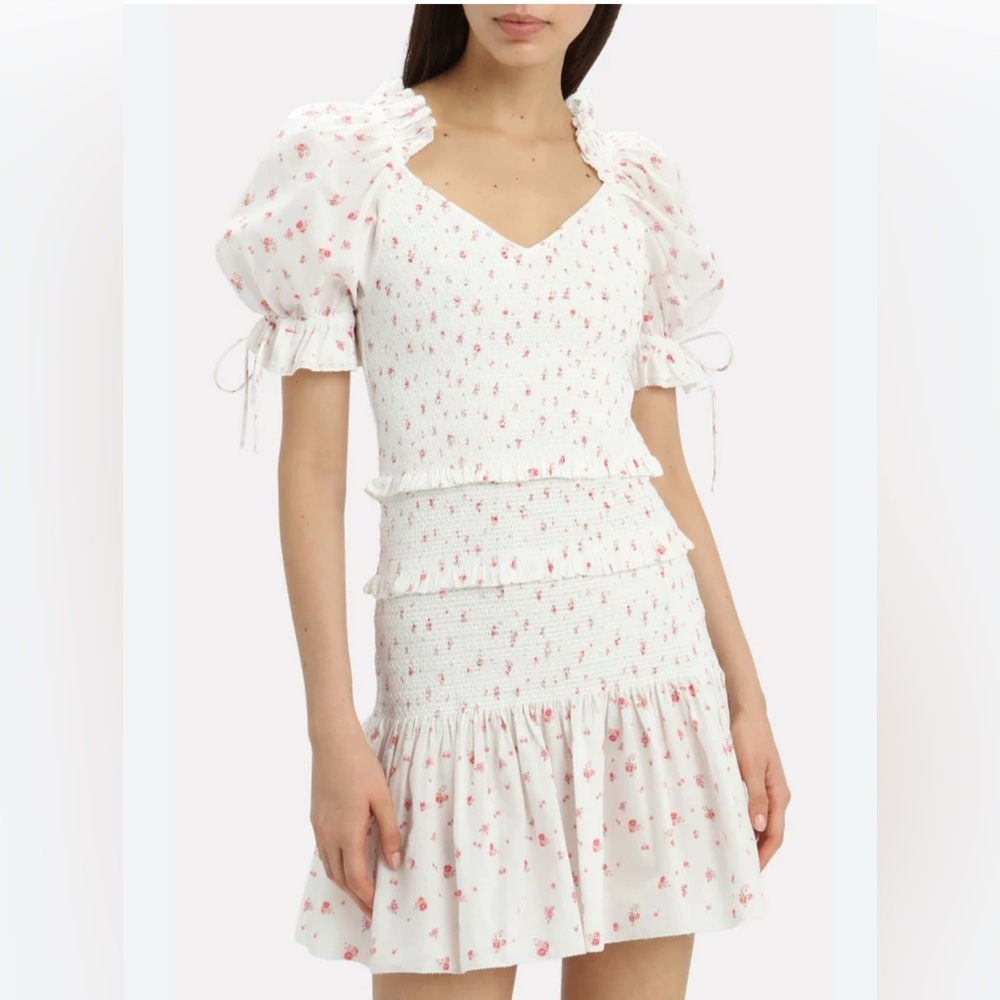 LoveShackFancy White Mini Dress with Pink Floral